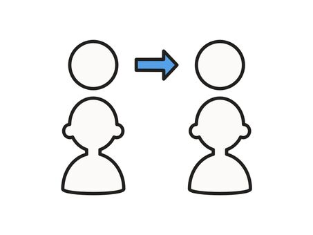 人物　変更　素材１ 年齢,名義,担当者,変更,移動,交代,矢印,資料,図解,青のイラスト素材