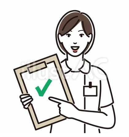 チェック印のあるファイルを指差す看護師