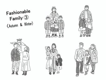 おしゃれファミリーＤＦ③　モノクロ 家族,ファミリー,パパ,ママ,子供,お父さん,お母さん,ファッショナブル,おしゃれ,かわいいのイラスト素材