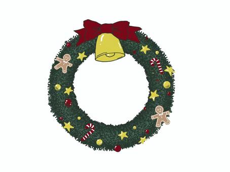 クリスマスリース リース,ベル,リボン,星,ジンジャーマン,スティック,飾り,イベントのイラスト素材