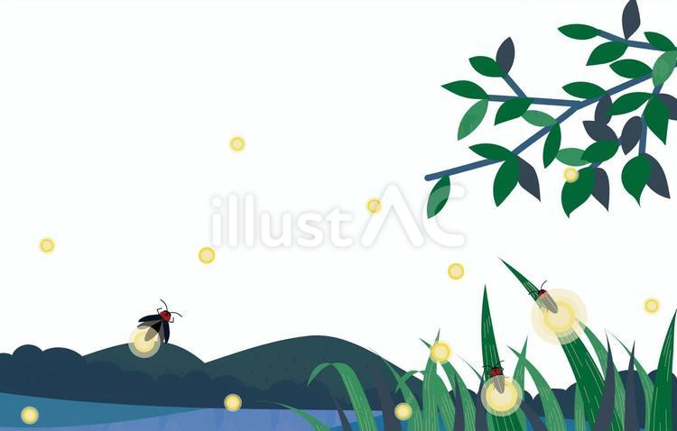幻想的な蛍の光と渓流の風景イラスト素材3 蛍,光,発光のイラスト素材