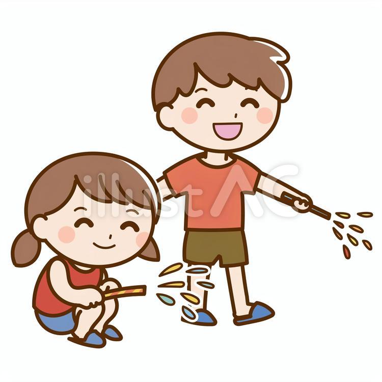 花火をしている子供 花火,子供,幼児のイラスト素材