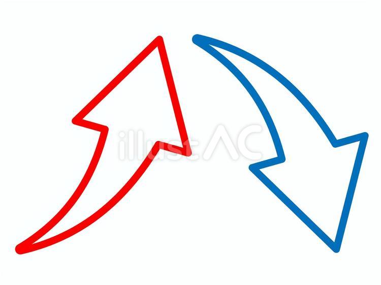 太め矢印アイコン　縁取り（矢印内側透過） 赤,青,シンプルのイラスト素材