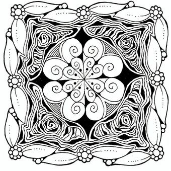 幸福の四葉 ゼンタングル,モノクロ,アート,抽象,ペン画,花,クローバー,洋風,欧風,シックのイラスト素材