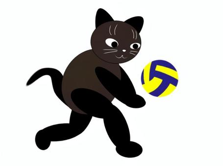 スポーツ猫35 猫,バレーボール,レシーブ,手描き,かわいい,動物のイラスト素材