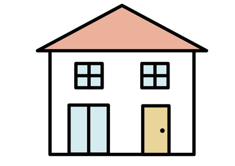 シンプルな二階建ての家 戸建て,ロゴ,線画,白,可愛い,家,アイコン,住宅,住居,装飾のイラスト素材