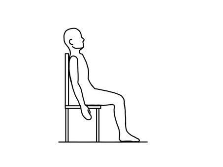 後ろにもたれて椅子に座る人 座位,悪姿勢,骨盤後傾,横向き,線画,白黒のイラスト素材