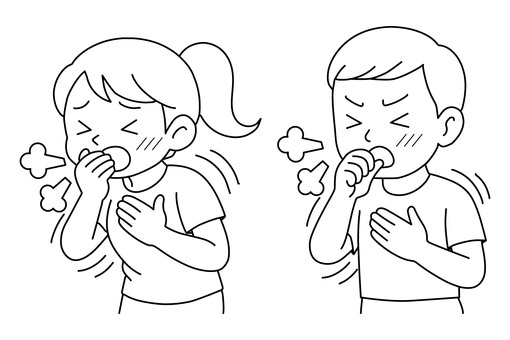 咳が止まらなくなった女性と男性 咳,風邪,インフルエンザ,呼吸器,症状,体調不良,発熱,のど,感染症,アレルギーのイラスト素材