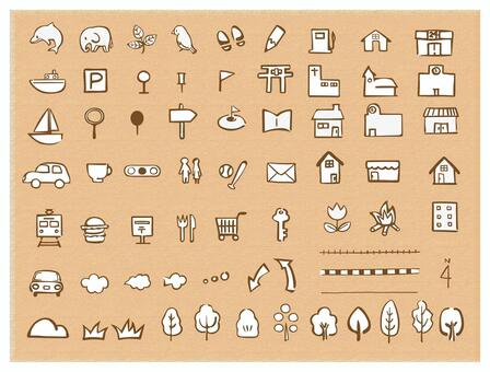 Hand-drawn map icon set brown wire white background, , JPG, PNG and AI