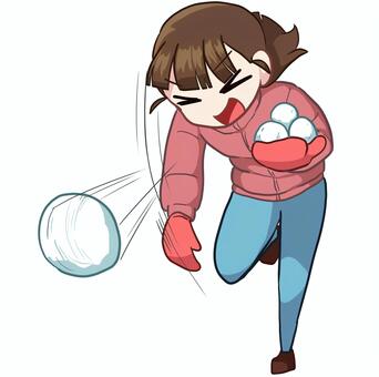 雪玉を投げる女性 人物,生活,全身,女性,雪玉,投げる,ダウンジャケット,手袋,冬,素材のイラスト素材