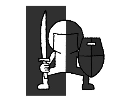 シルエット シルエット,戦士,刀,盾,白黒,pop調,手描き,挿絵,ワンポイント,素材のイラスト素材