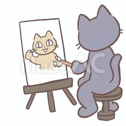 似顔絵を描く猫