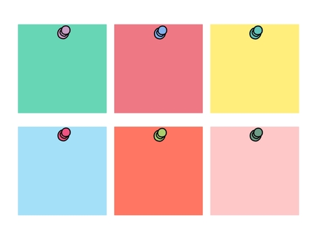 がびょう付き付せんイラストセット（6色） 付箋,メモ,ラベル,フレーム,ステーショナリー,シンプル,可愛い,カラフル,パステルカラー,ビビッドカラーのイラスト素材