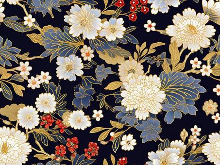 Japanese pattern of white chrysanthemums and red berries, , JPG