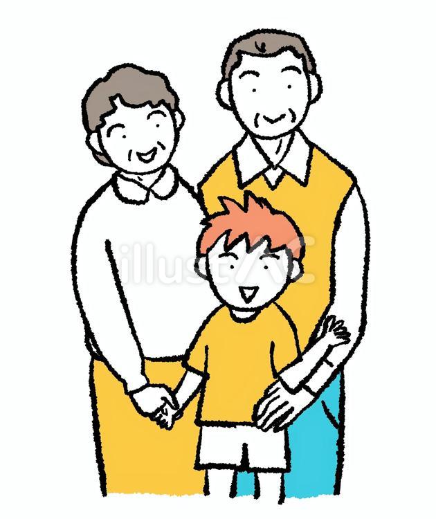 老夫婦と孫の家族イラスト 家族,祖父,祖母のイラスト素材