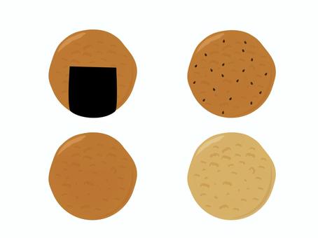 煎餅 煎餅,せんべい,米菓,お菓子,おやつ,醤油煎餅,お茶請け,食べ物,セットのイラスト素材