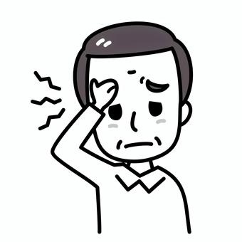シニア男性　頭痛　白黒 頭痛,高齢者,白黒,片頭痛,病気,症状,不調,風邪,インフルエンザ,シニアのイラスト素材