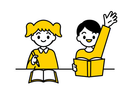 勉強・授業を受ける子ども02 人物,子ども,女の子,男の子,児童,園児,勉強,授業,ノート,本のイラスト素材