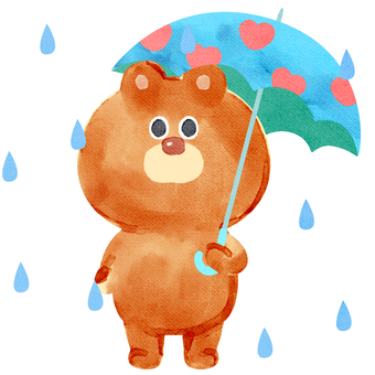 水彩画_雨の日と傘_01 水彩画_雨の日と傘_01 熊,動物,手描きのイラスト素材