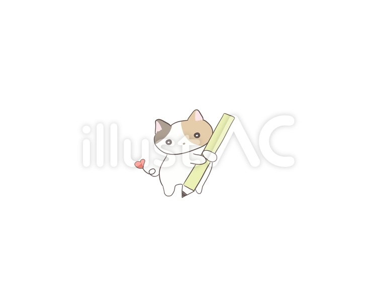 鉛筆を持つ三毛猫 猫,三毛猫,鉛筆のイラスト素材