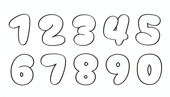 オリジナル数字セットF 数字,フォント,オリジナル,文字,フチ文字,袋文字,丸文字,ポップ,ラフ,落書き風のイラスト素材