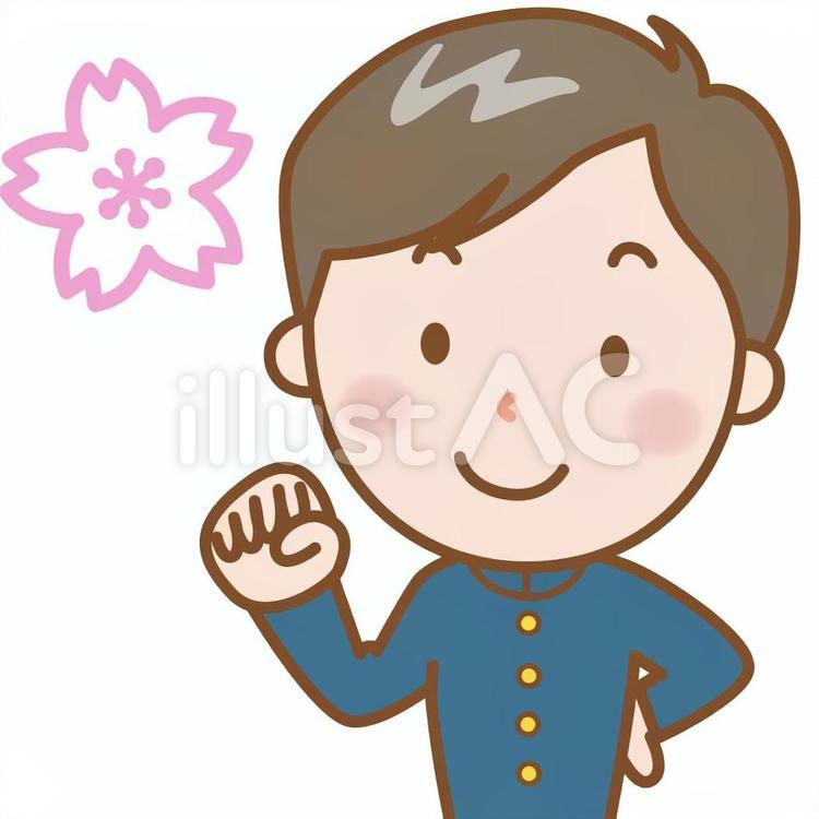 男子学生：サクラサク1 サクラサク,受験,合格のイラスト素材
