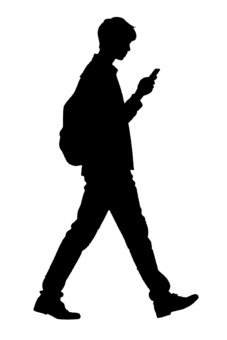 スマホしながら歩いている人のシルエット スマホ,歩く,男性,歩行者,危険,sns,操作,シルエット,動画,投稿のイラスト素材