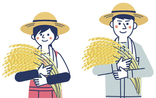 米農家　上半身 米農家,農家,稲,米,作業服,仕事,男性,女性,夫婦,カップルのイラスト素材