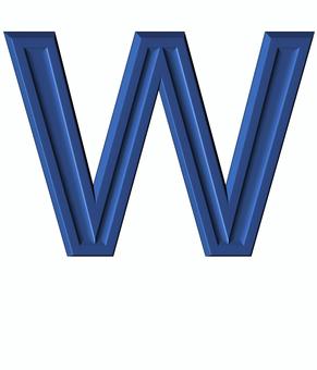 ３D加工アルファベット大文字素材青W アルファベット,大文字,立体,3d,青,メイリオ,装飾文字,フォント,デザイン,アイコンのイラスト素材