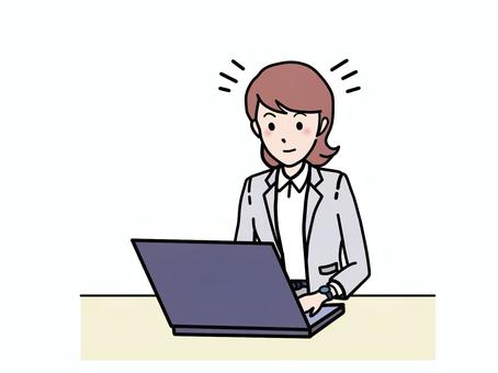 女性　スーツ　タイプ 女性,20代,pc,タイピング,会社,企業,社員,30代,人物,白ブラウスのイラスト素材