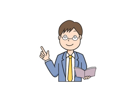 学校等で授業を教える若い男性教師 教師,新任教師,先生,男性,眼鏡,ネクタイ,スーツ姿,手描き,授業,学校のイラスト素材