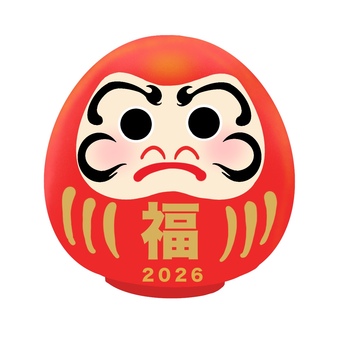 だるま　まんまる　正月　手描き だるま,紅,赤,達磨,正月,ポストカード,年賀状,丸い,福,縁起のイラスト素材