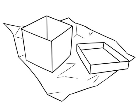 包装紙を開けた四角い箱のイラスト（白黒） プレゼント,箱,ゆるい,シンプル,手描きのイラスト素材
