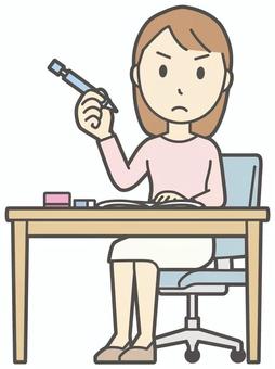  ロングヘア女性-163-全身 勉強,女性,女の子,人物,かわいい,机,学ぶ,スクール,考える,塾のイラスト素材