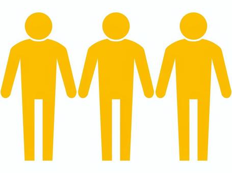 人物　3人　黄色 人物,人,ピクトグラム,３人,アイコン,黄色,複数,3人組,シルエット,立ってる人のイラスト素材