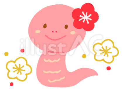 梅の花飾りを付けたピンクの蛇の女の子
