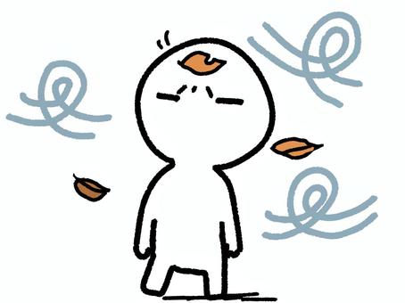 北風と枯れ葉 人,風,北風,強風,枯れ葉,秋,寒い,コミカル,オリジナル,イラストのイラスト素材