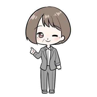 指差しでウインクするスーツ姿のおばさん おばさん,スーツ,女性,社会人,会社員,仕事,職業,年配,上司,ビジネスのイラスト素材