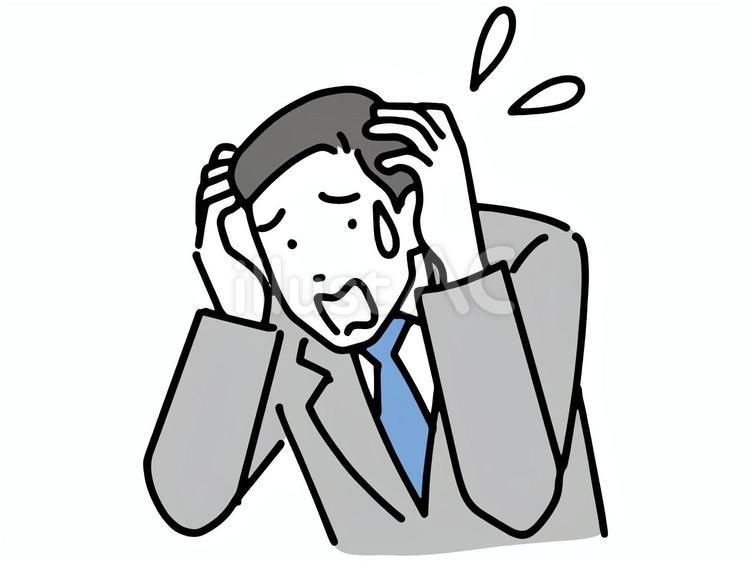 何かに怯えて焦る会社員男性 怯える,怖がる,ストレスのイラスト素材