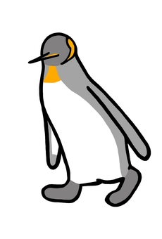歩くキングペンギン　ちら見 キングペンギン,オウサマペンギン,ペンギン,鳥,黒,白,グレー,羽,フリッパー,足のイラスト素材