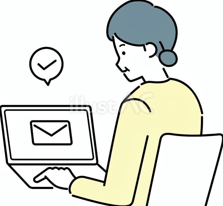パソコンでメールを受信するシニア女性 人物,女性,アイコンのイラスト素材