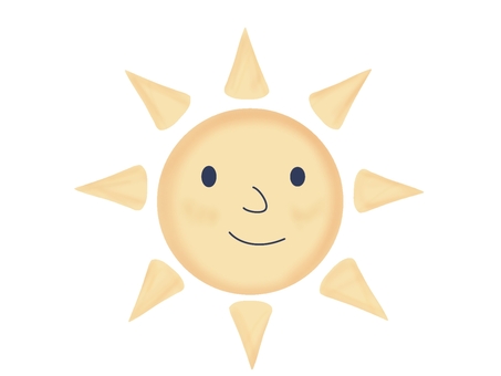 シンプルな顔つき太陽 太陽,サン,お日さま,日差し,日光,晴れ,天気,天候,暑い,あたたかいのイラスト素材