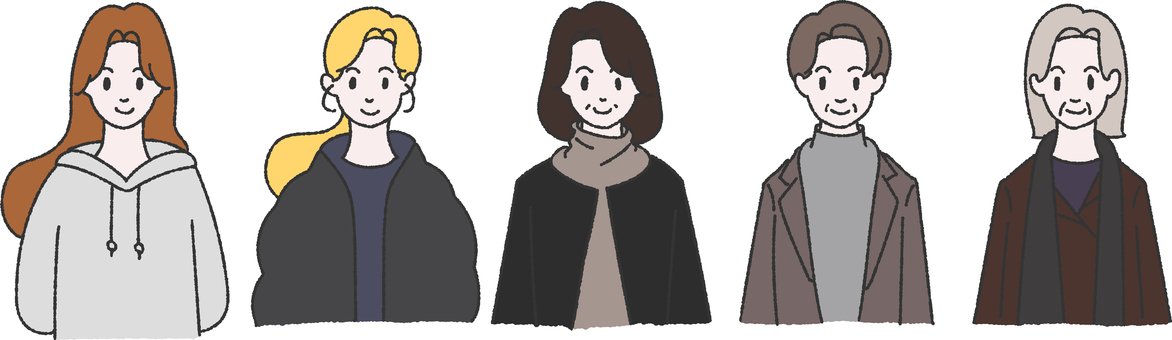 いろいろな女性　冬　年代別　カラー 人物,女性,笑顔のイラスト素材