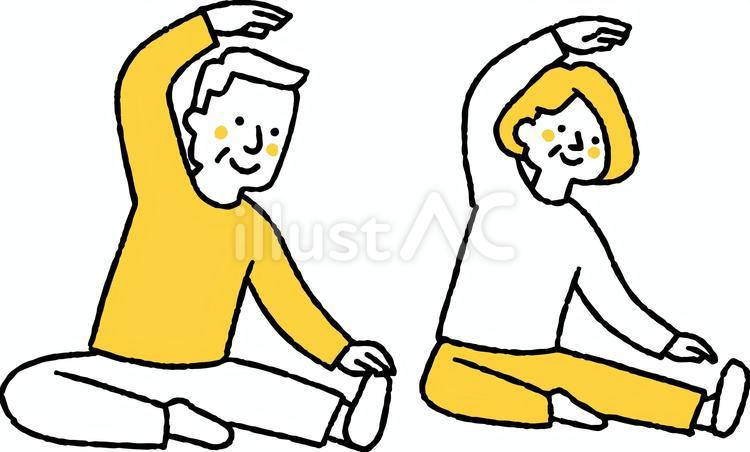 室内で柔軟体操をする高齢夫婦 室内,柔軟体操,高齢のイラスト素材