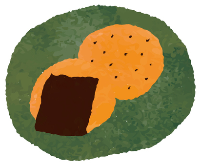 手書きの和菓子（煎餅） 手書き,おせんべい,米菓,海苔,黒胡麻,おやつ,食べ物,伝統色,日本,和菓子のイラスト素材