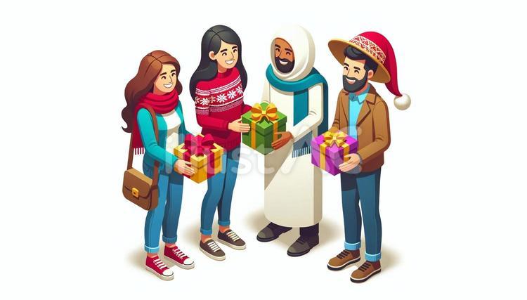 クリスマスを楽しむ友人・仲間 クリスマス,イブ,パーティーのイラスト素材