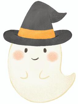 魔女の帽子をかぶったオバケ① おばけ,幽霊,ハロウィン,秋,10月,季節,行事,イベント,収穫祭,パーティーのイラスト素材