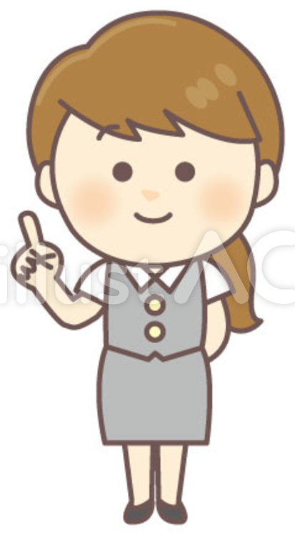 事務女性（全身・指差し・制服グレー） 事務,受付,人物のイラスト素材