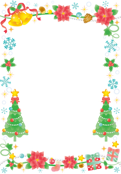 クリスマスツリーのパーティーフレーム（縦 クリスマス,冬,雪,キラキラ,かわいい,フレーム,背景,カード,クリスマスツリー,オーナメントのイラスト素材