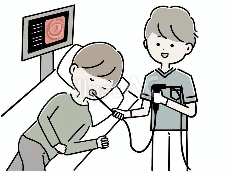 胃カメラを受ける男性と医師 胃カメラ,内視鏡検査,内視鏡のイラスト素材